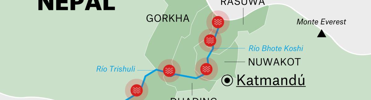 Mapa inundaciones en Nepal-Tibet. Agosto de 2026