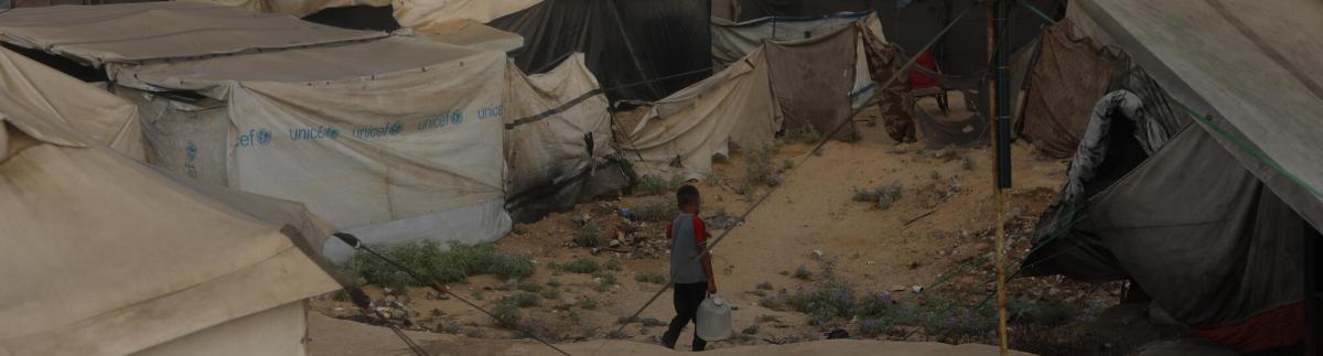 Campamento de personas desplazdas en Jan Yunis. 21 de agosto de 2025.