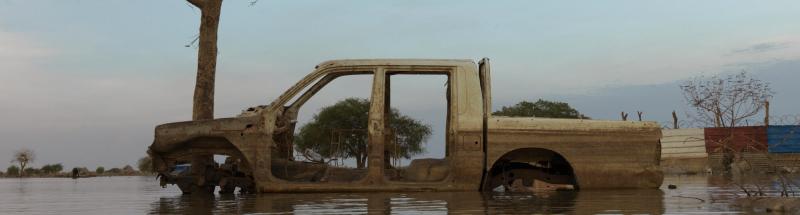 Abandoned vehicle in the floods