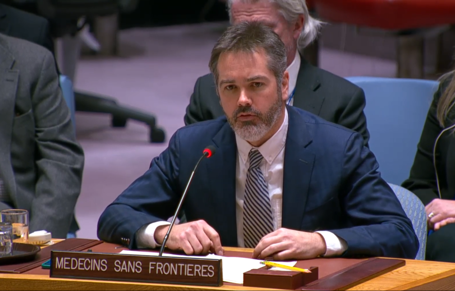 Cristopher Lockyear, secretario general de MSF, durante su intervención ante el Consejo de Seguridad de la ONU.