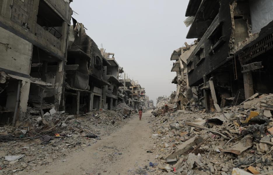 Calles y edificios destruidos en Beit Lahia, en el norte de Gaza. Febrero, 2025. NOUR ALSAQQA/MSF 