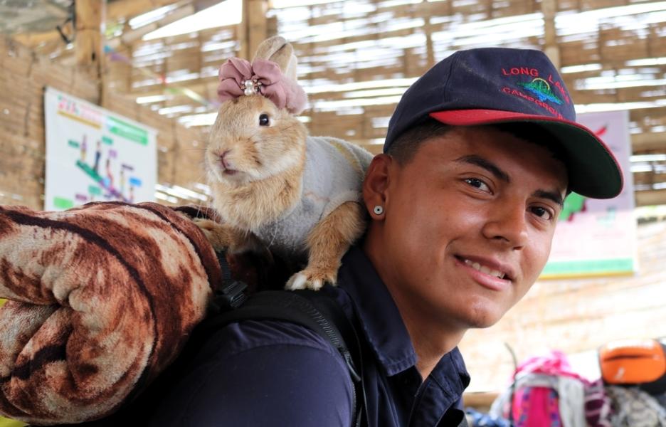Fernando and Sarita, his pet rabbit
