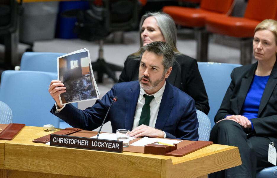 Christoper Lockyear en el Consejo de Seguridad de Naciones Unidas, hablando sobre Gaza