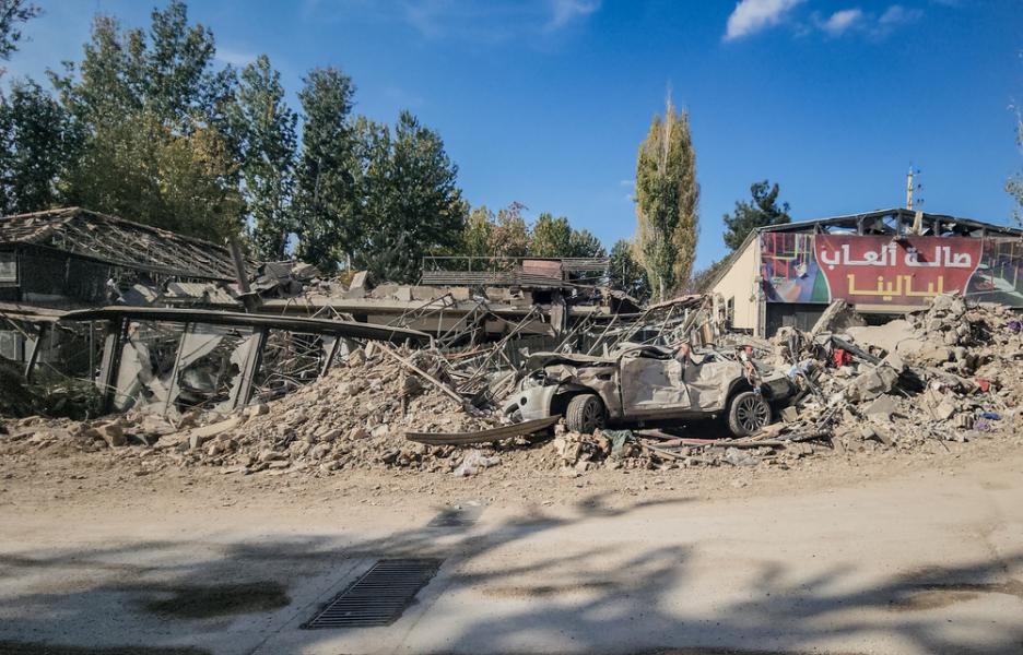 Destrucción debida a los ataques aéreos israelíes en Baalbek, Líbano, 8 de noviembre de 2024