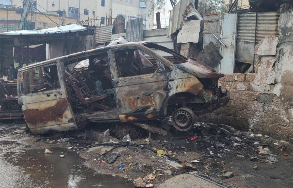 Ambulancia de MSF destruida en diciembre de 2023 en Ciudad de Gaza, Franja de Gaza.