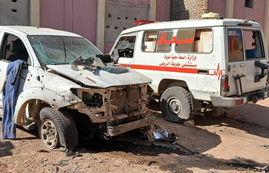 Ambulancias atacadas en el Hospital Saudi, en El Fasher, Darfur del Norte, el 13 de diciembre de 2024.