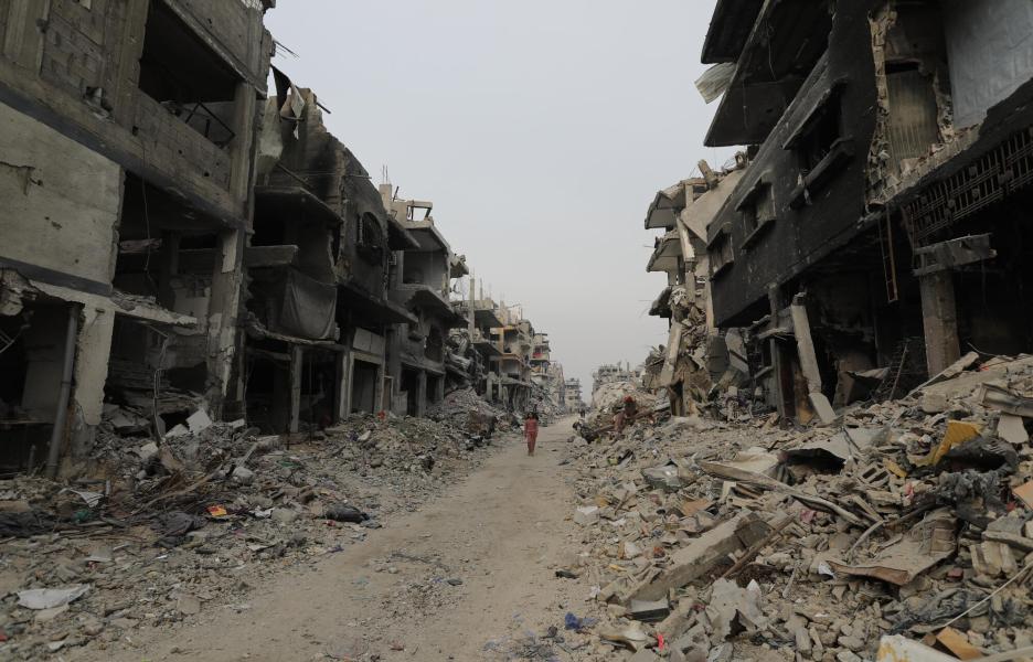 Calles y edificios destruidos en Beit Lahia, en el norte de Gaza. Febrero de 2025.