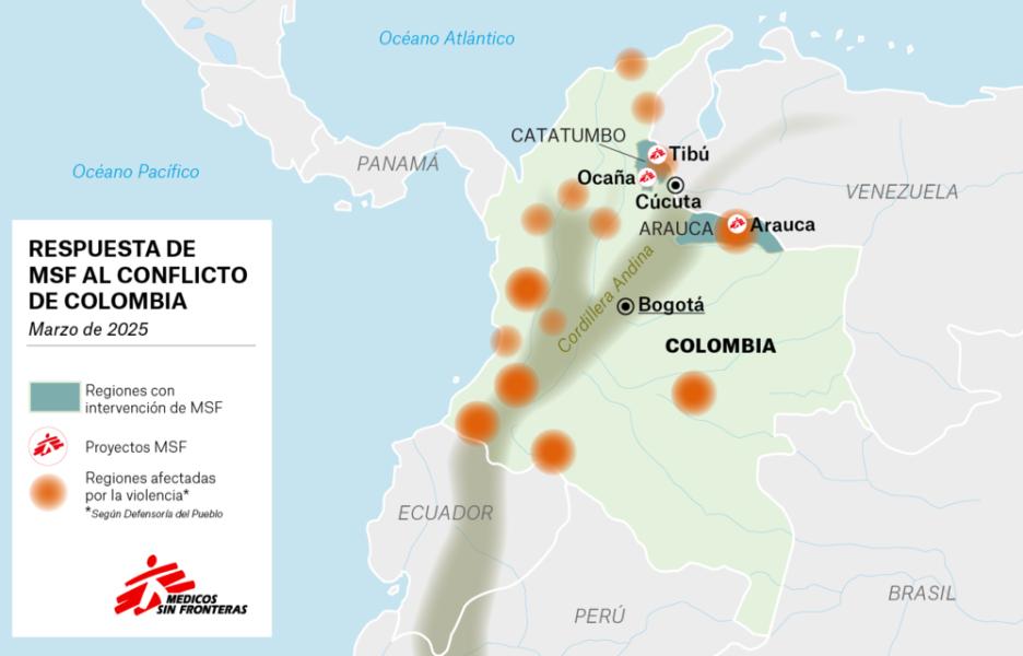 Mapa de la respuesta de MSF en Colombia
