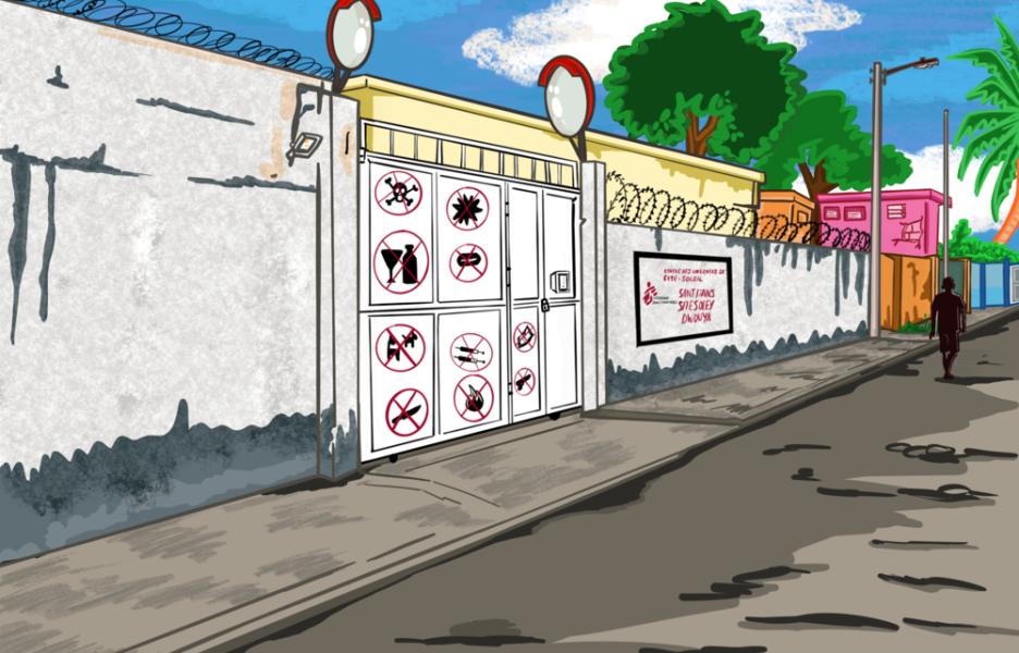 Entrada del hospital de MSF en Cité Soleil, Puerto Príncipe.