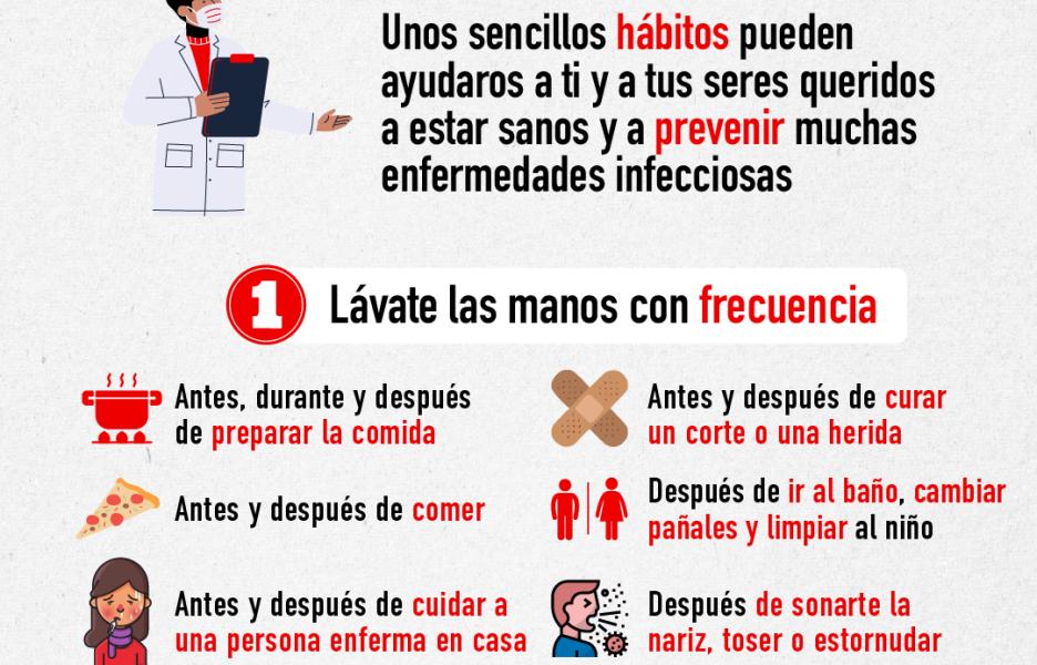 Unos sencillos hábitos pueden ayudaros a ti y a tus seres queridos a estar sanos y a prevenir muchas enfermedades infecciosas