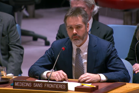 Cristopher Lockyear, secretario general de MSF, durante su intervención ante el Consejo de Seguridad de la ONU. 