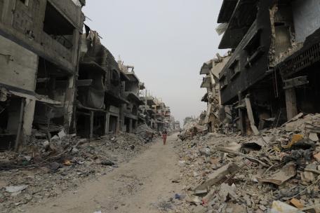 Calles y edificios destruidos en Beit Lahia, en el norte de Gaza. Febrero, 2025. NOUR ALSAQQA/MSF 
