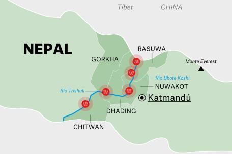 Mapa inundaciones en Nepal-Tibet. Agosto de 2026