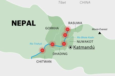 Mapa inundaciones en Nepal-Tibet. Agosto de 2026