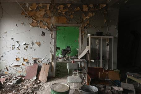 Hospital destruido en Lyman, oblast de Donetsk, Ucrania.