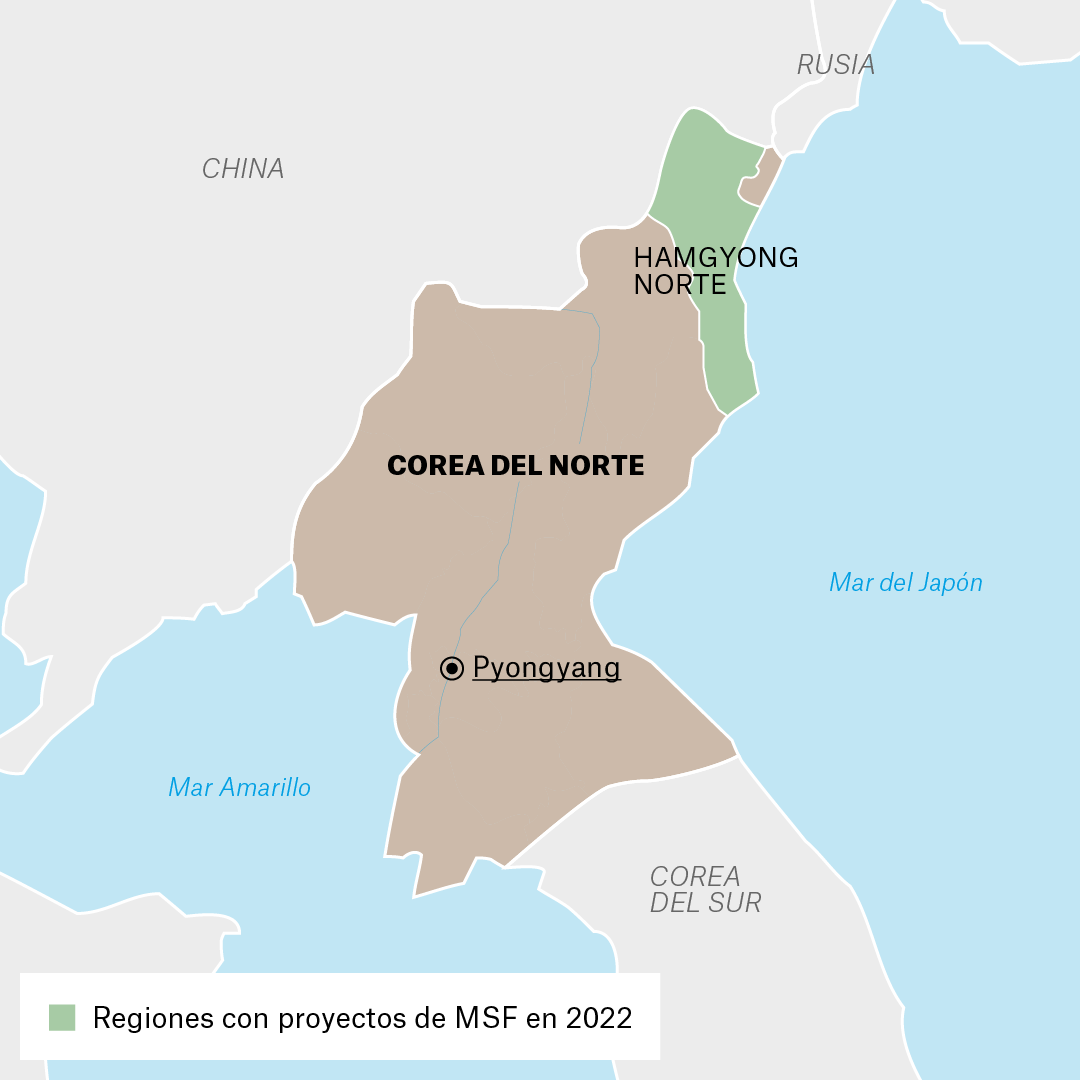 Mapa de proyectos MSF en Corea del Norte en 2022