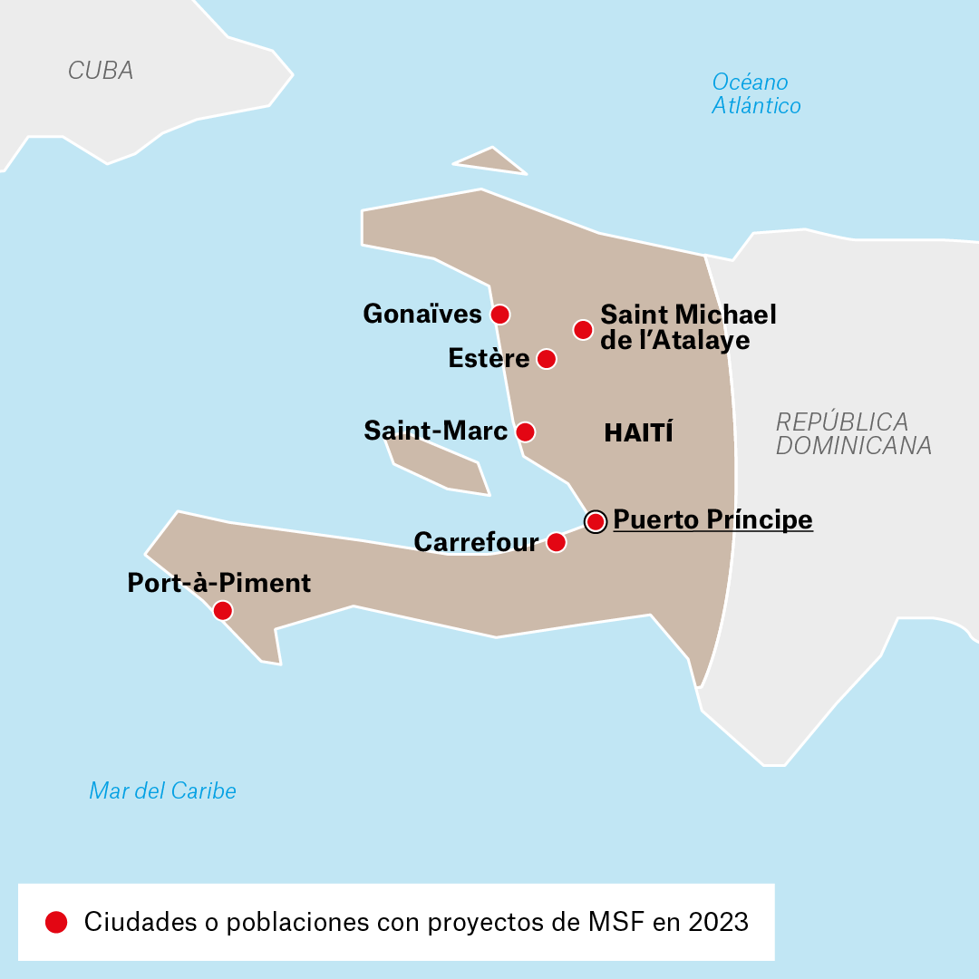 Mapa de proyectos MSF en Haití en 2023