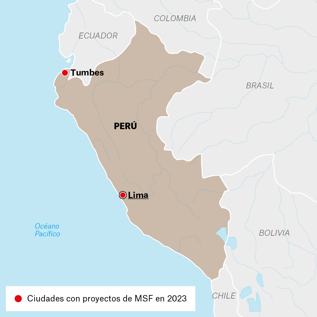 Mapa de proyectos MSF en Perú en 2023