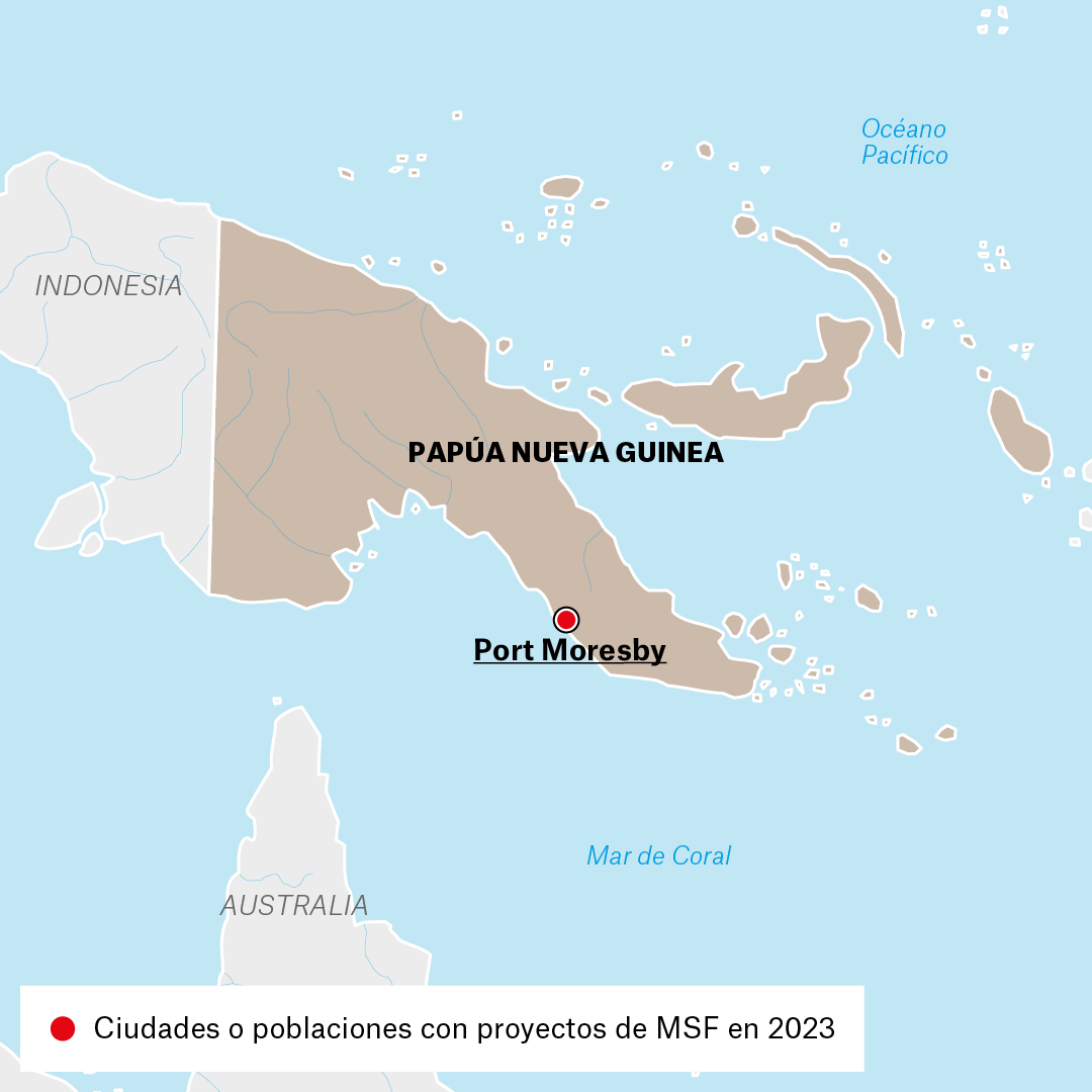Mapa de proyectos MSF en Papúa Nueva Guinea en 2023