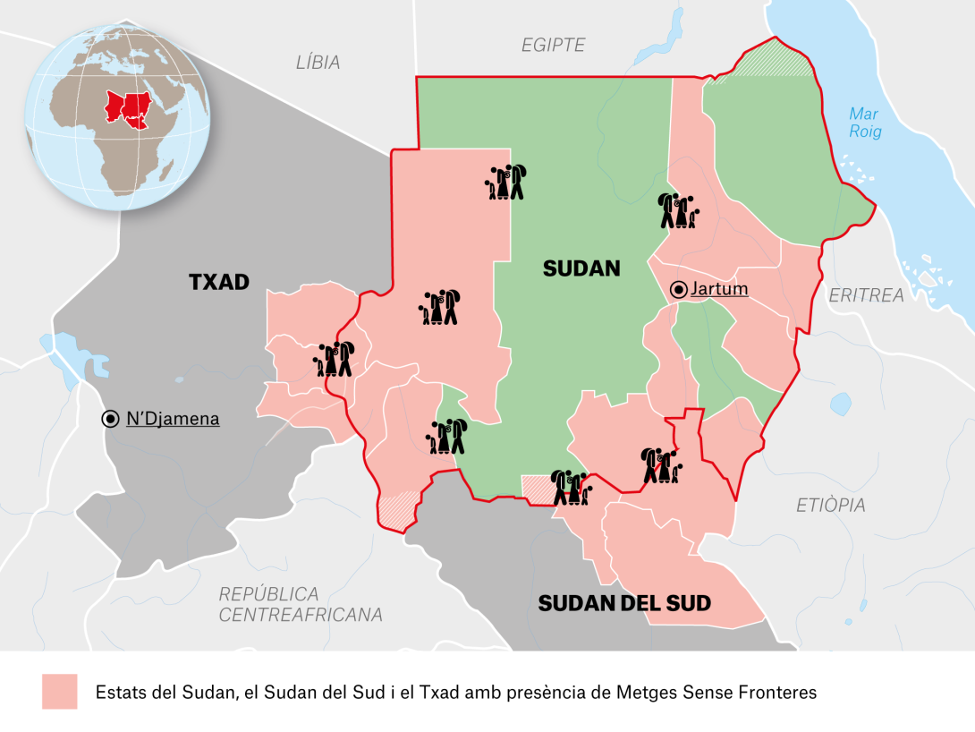 Mapa del Sudan, el Sudan del Sud i el Txad