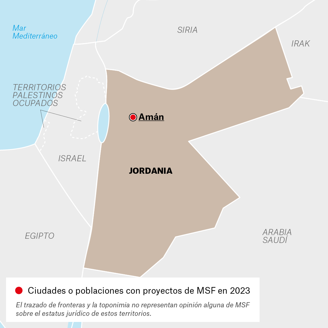 Mapa de proyectos de MSF en Jordania en 2023