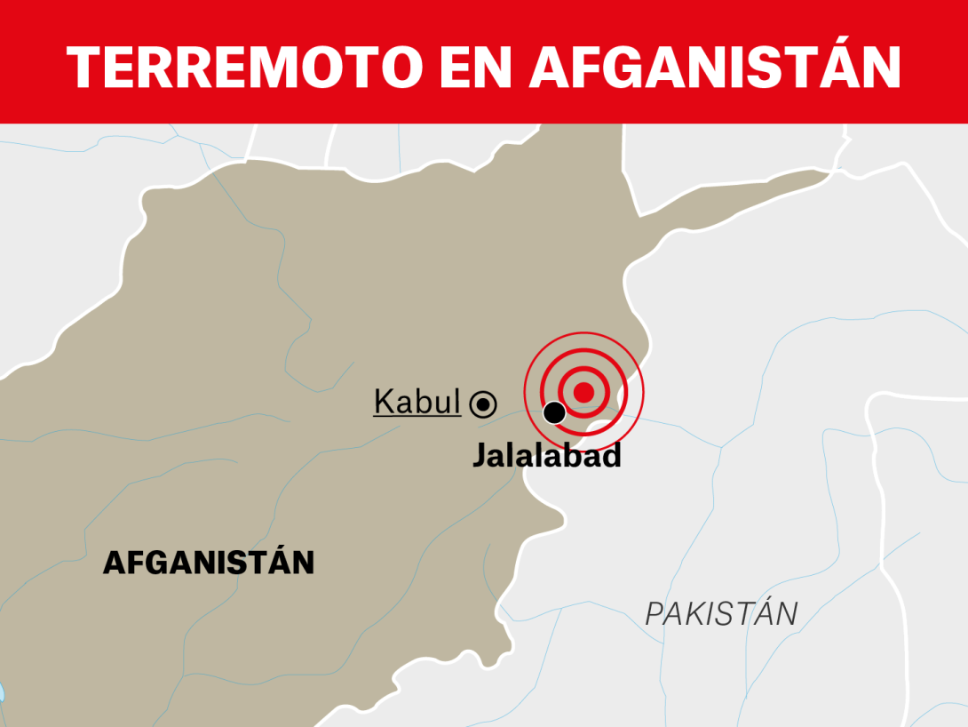 Mapa con el epicentro del terremoto en Afganistán