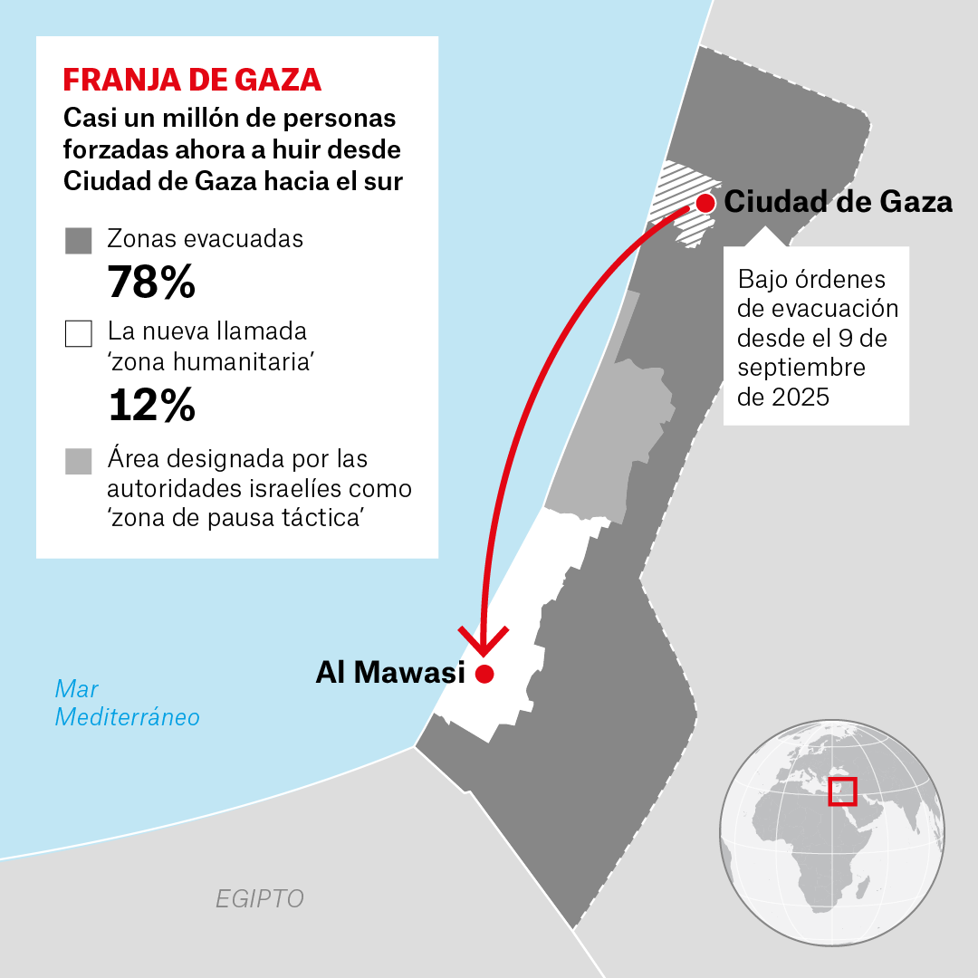 Mapa de la evacuación de Ciudad de Gaza, en la Franja de Gaza