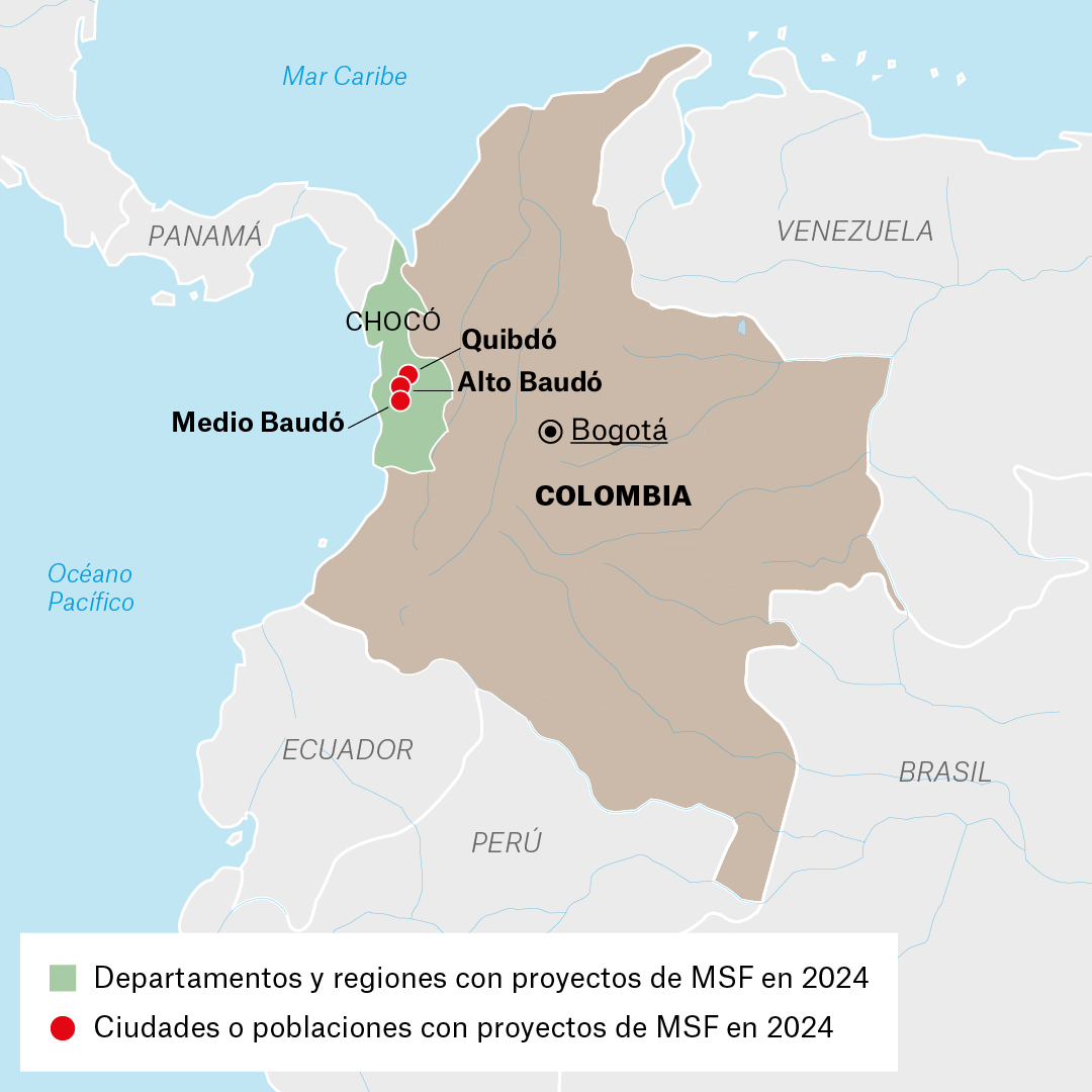 Mapa de proyectos MSF en Colombia en 2024