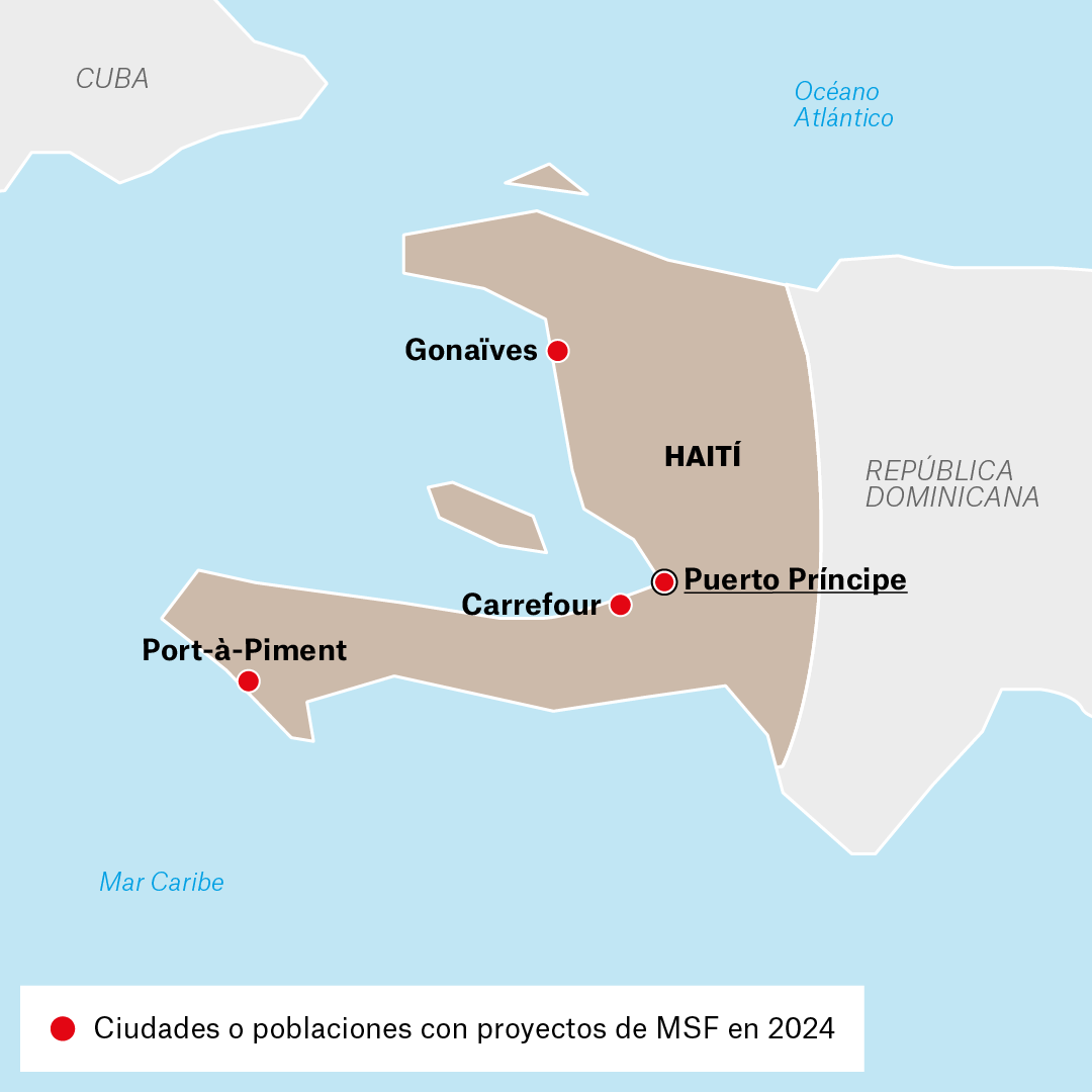 Mapa de proyectos de MSF en Haití en 2024