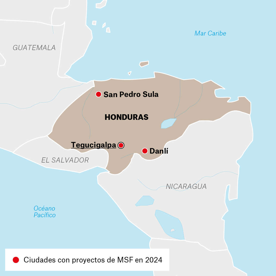 Mapa de proyectos MSF en Honduras en 2024