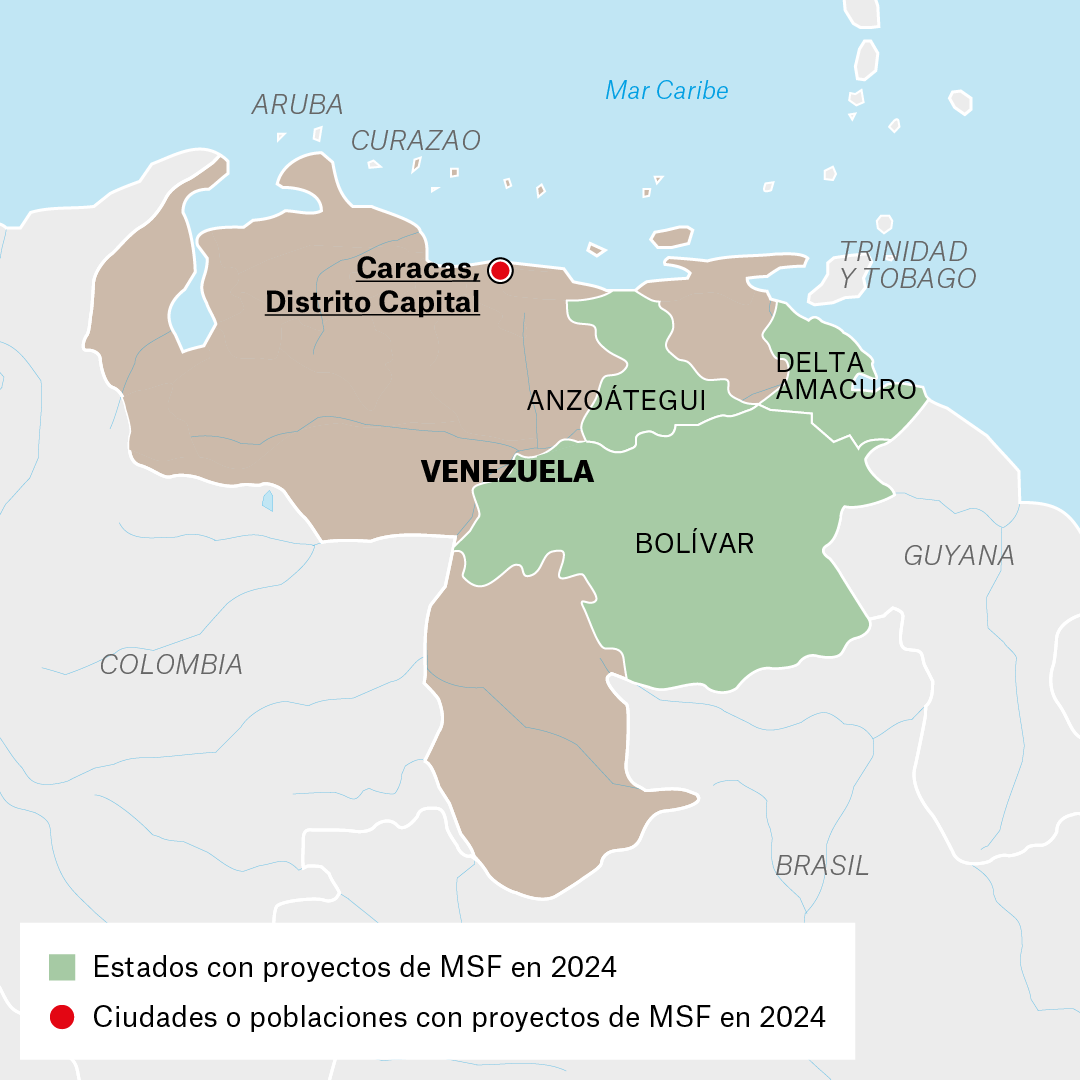 Mapa de proyectos MSF en Venezuela en 2024