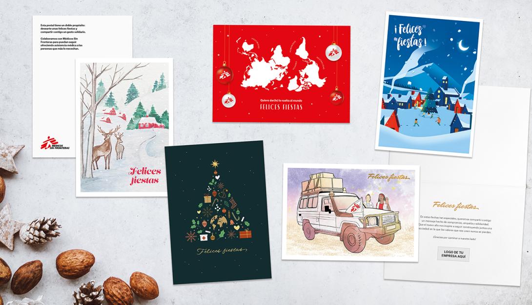 Postales solidarias en papel - muestra