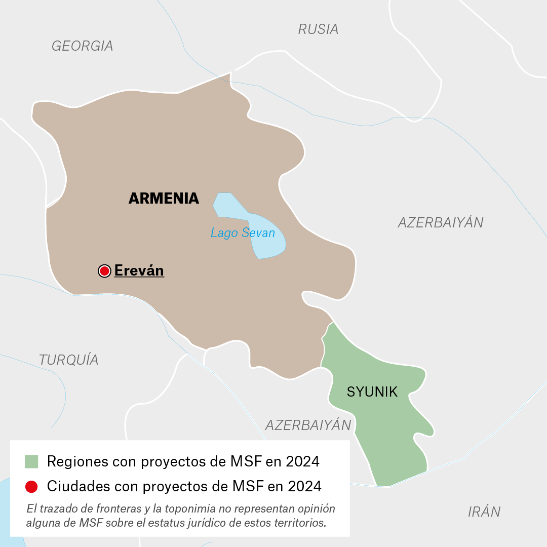 Mapa de proyectos de MSF en Armenia en 2024