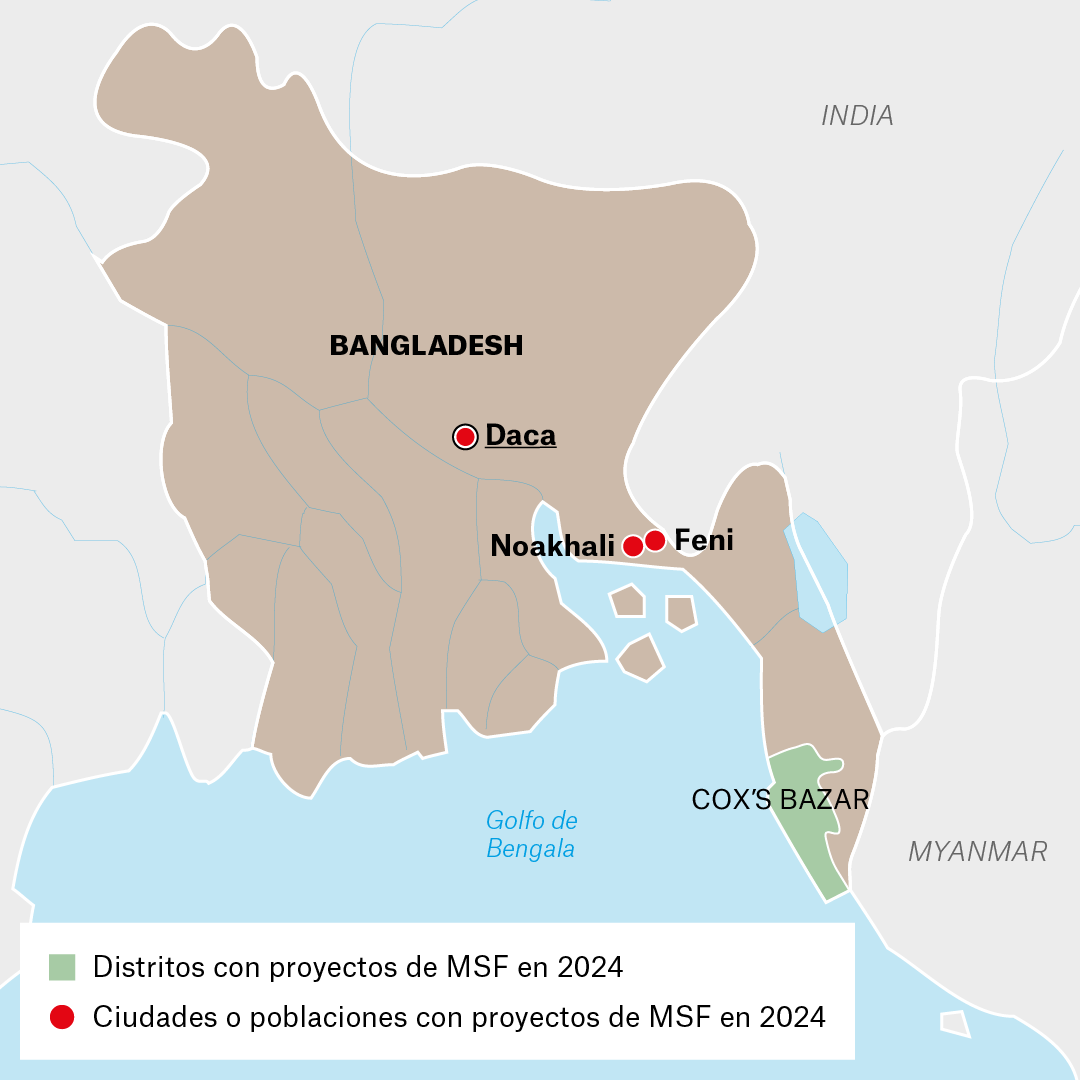 Mapa de proyectos de MSF en Bangladesh en 2024