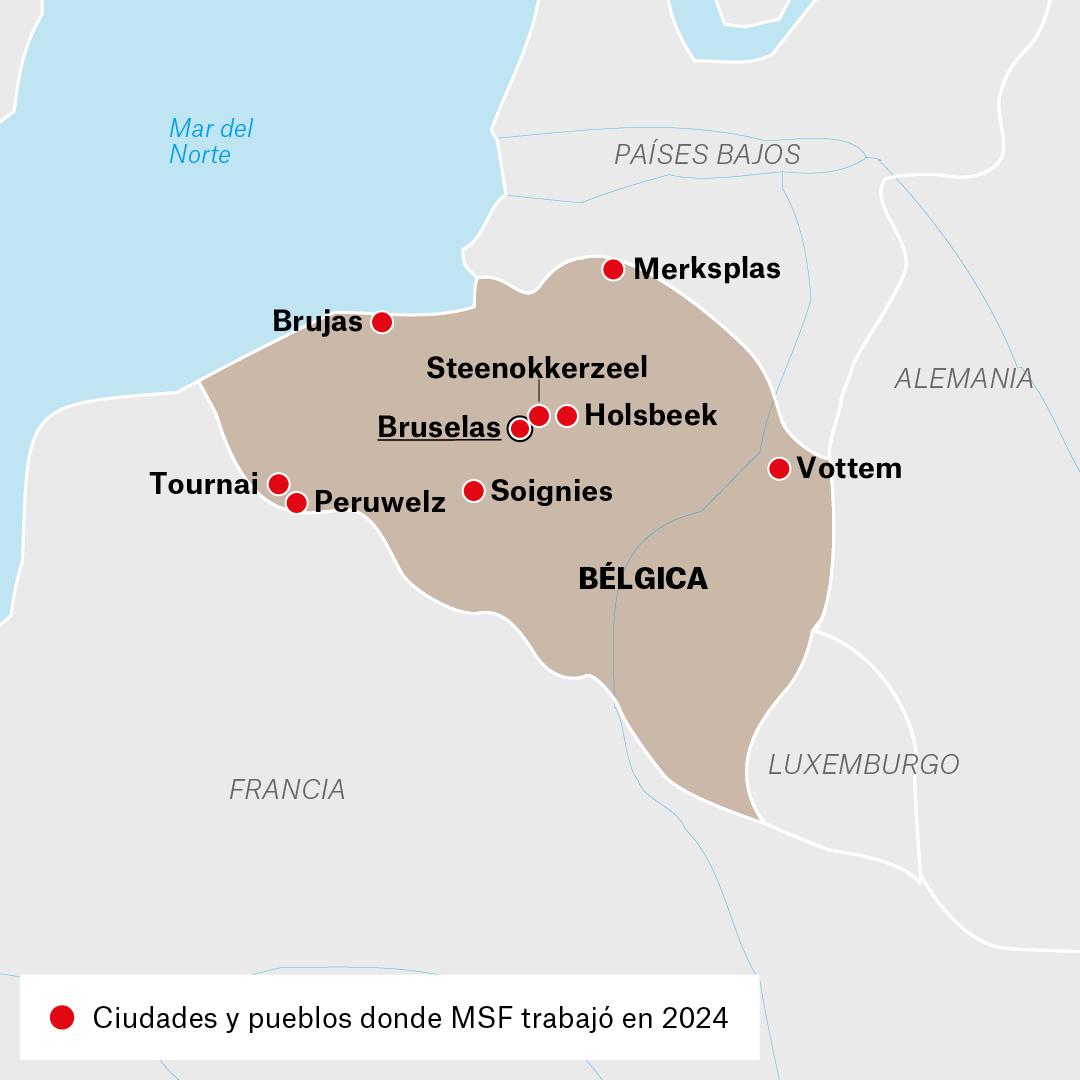 Mapa de proyectos de MSF en Bélgica en 2024