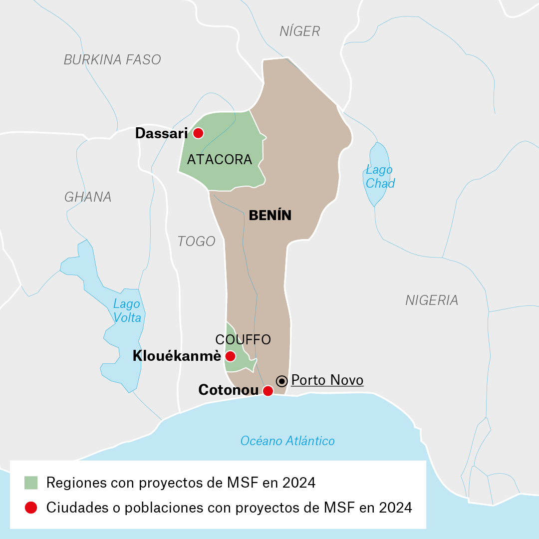 Mapa de proyectos MSF en Benín en 2024