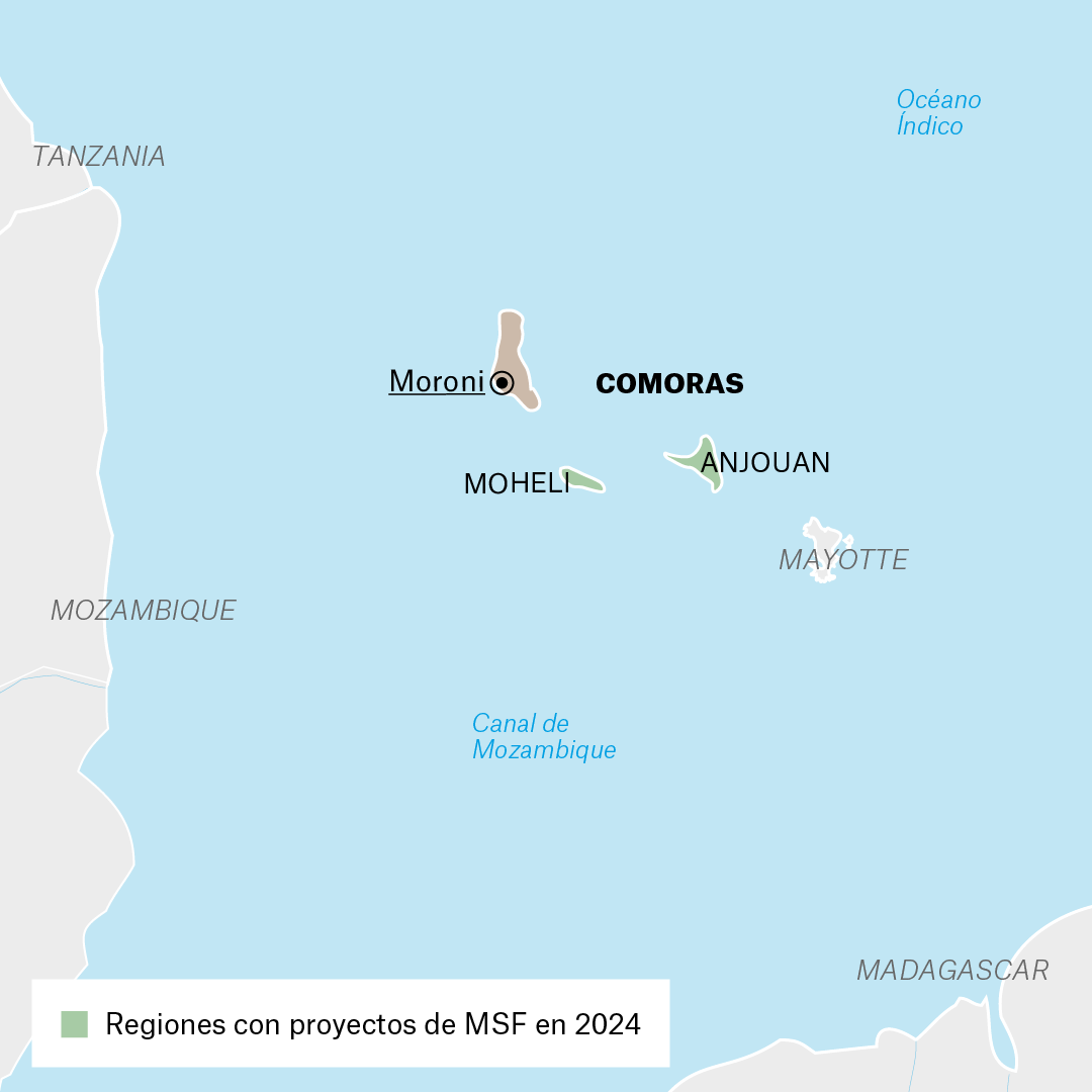 Mapa de proyectos de MSF en Comoras en 2024