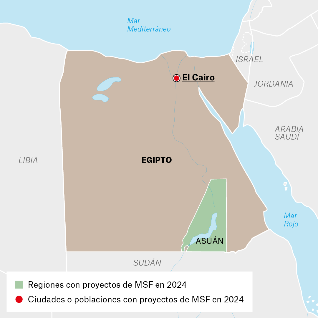 Mapa de proyectos de MSF en Egipto en 2024