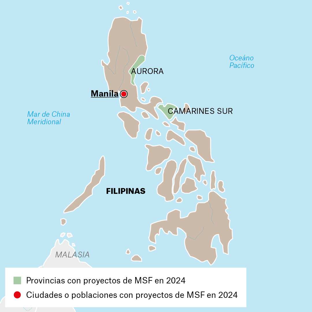 Mapa de proyectos de MSF en Filipinas en 2024
