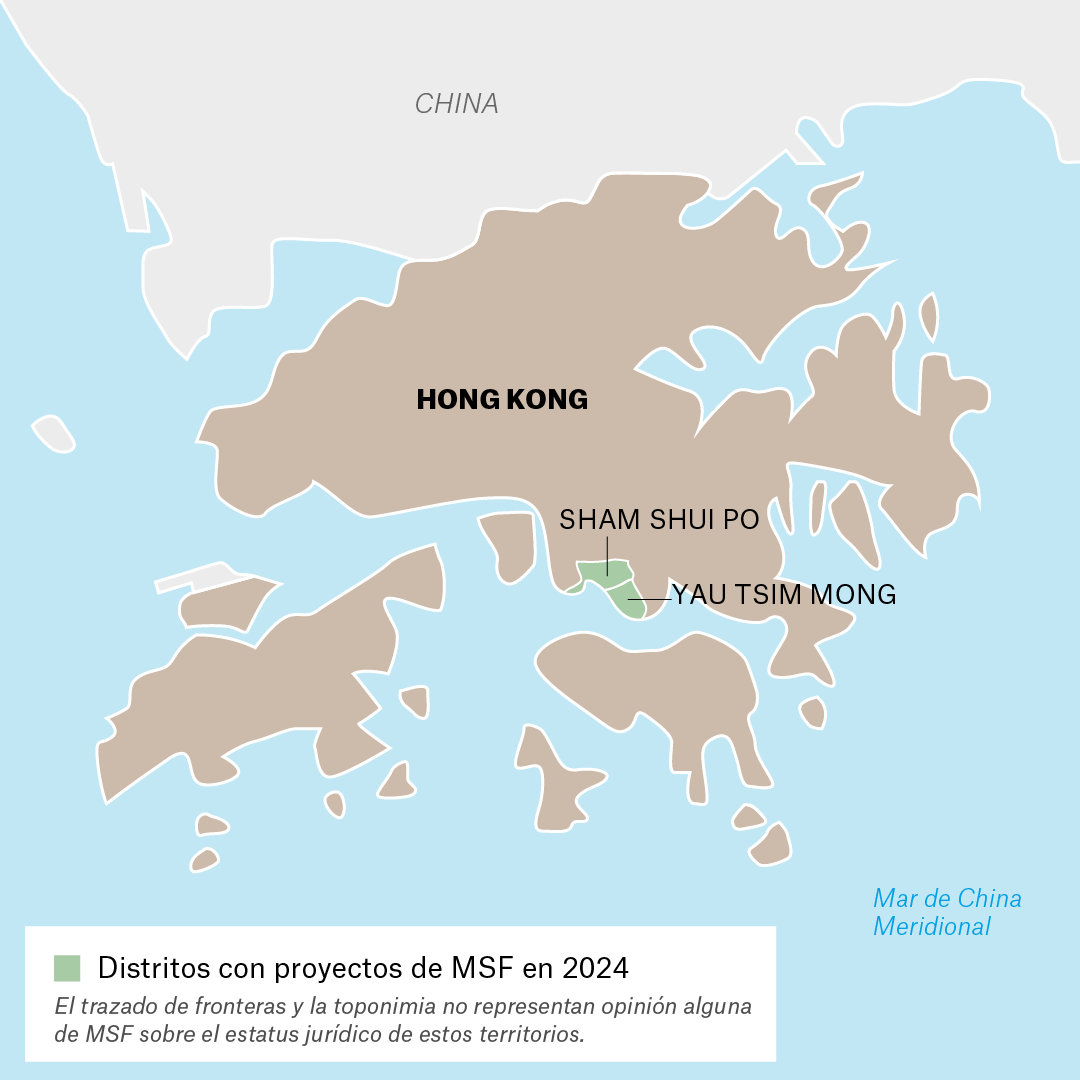 Mapa de proyectos de MSF en Hong Kong en 2024