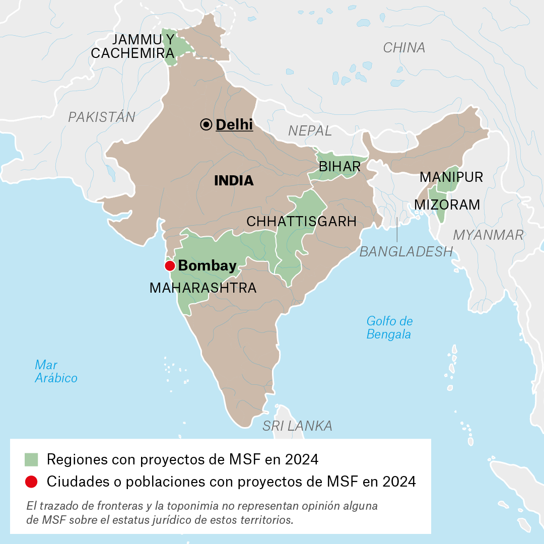 Mapa de proyectos MSF en India en 2024