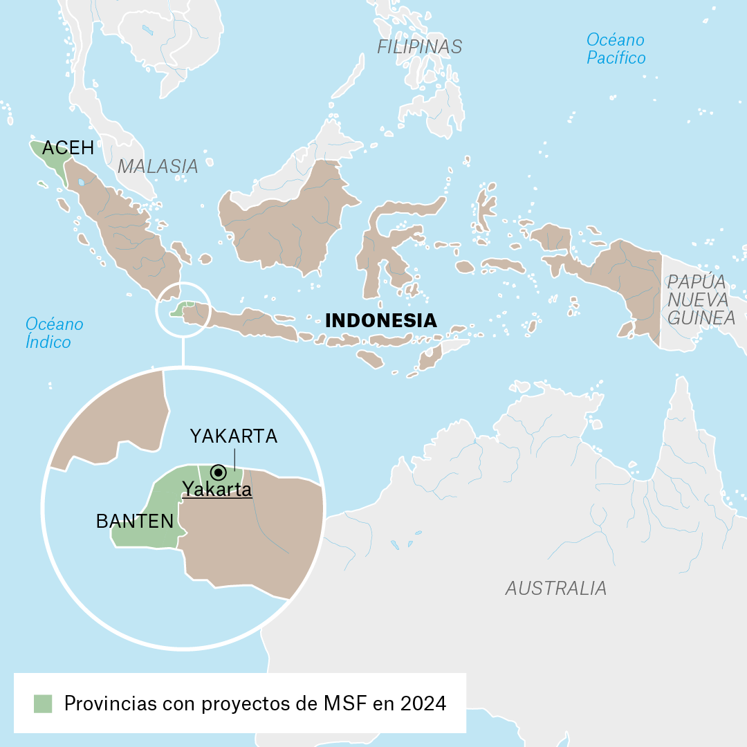 Mapa de proyectos de MSF en Indonesia en 2024