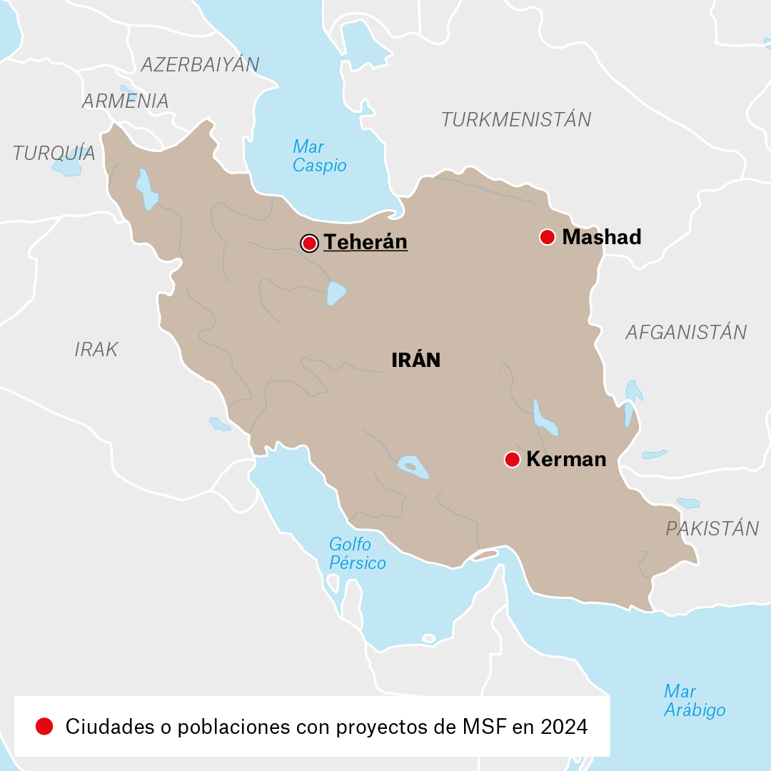 Mapa de proyectos de MSF en Irán en 2024