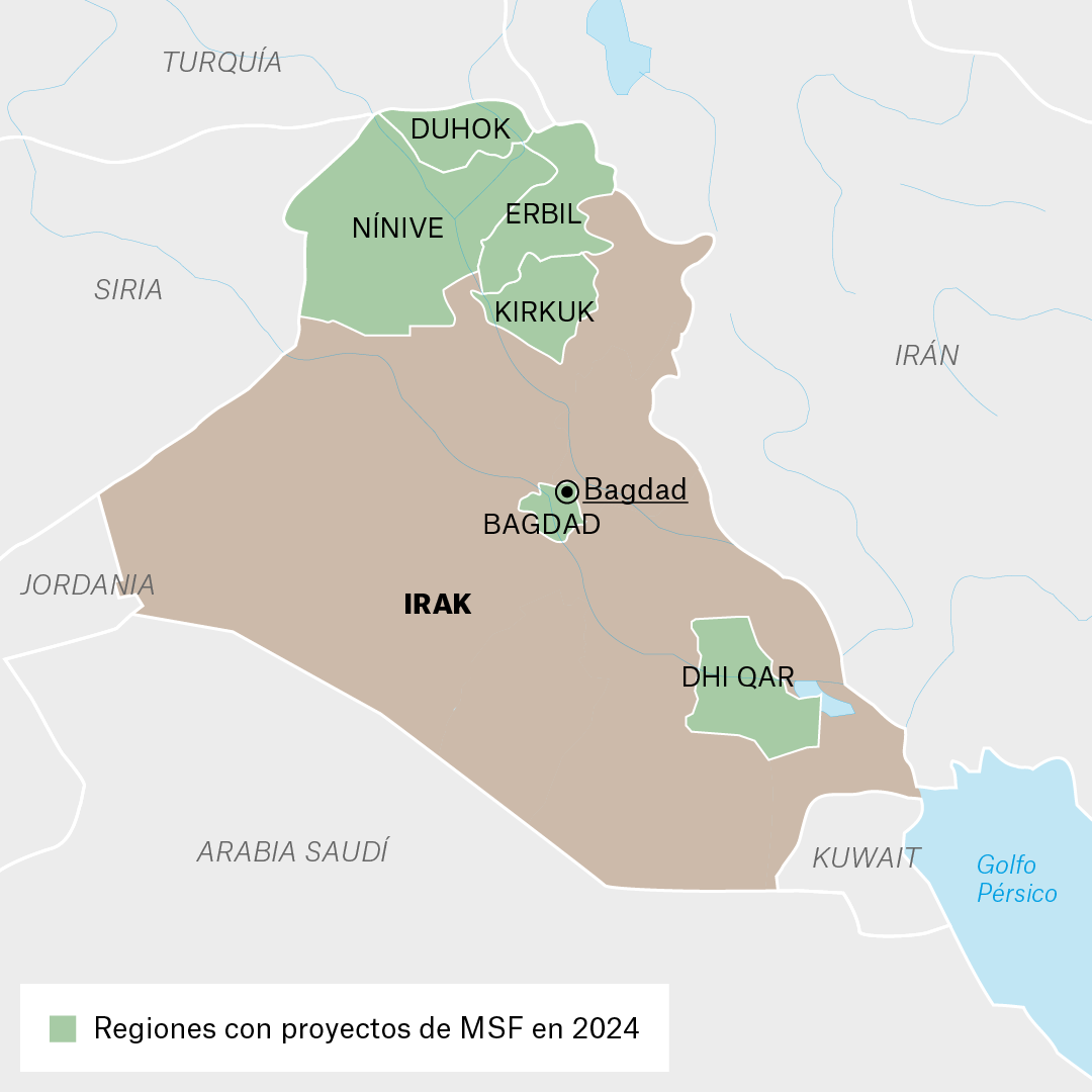 Mapa de proyectos de MSF en Irak en 2024