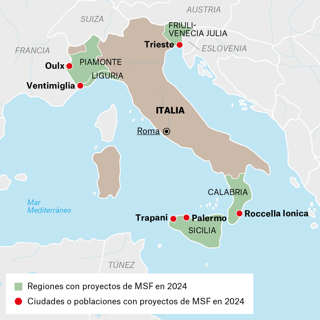 Mapa de proyectos MSF en Italia en 2024