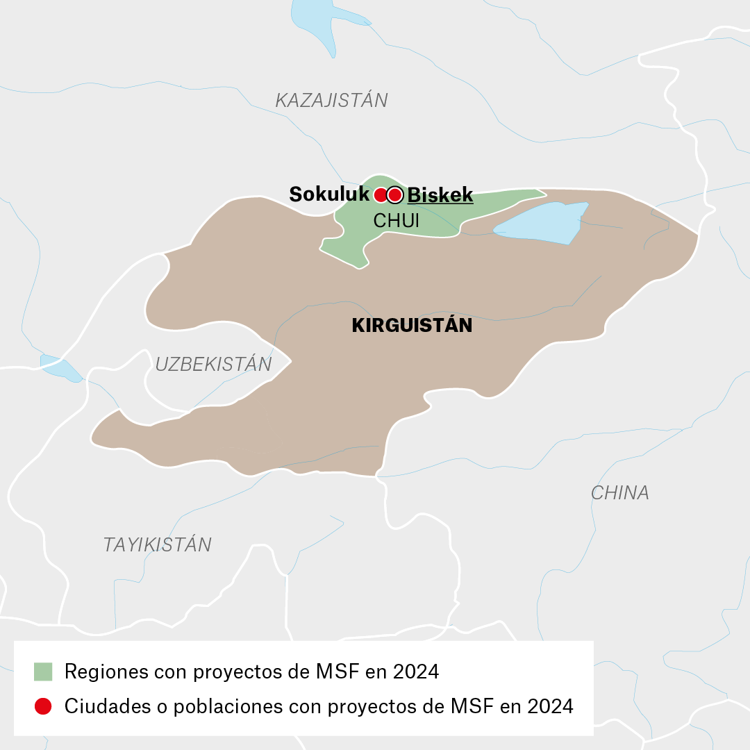 Mapa de proyectos de MSF en Kirguistán en 2024