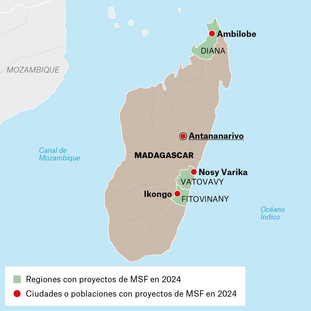 Mapa de proyectos de MSF en Madagascar en 2024
