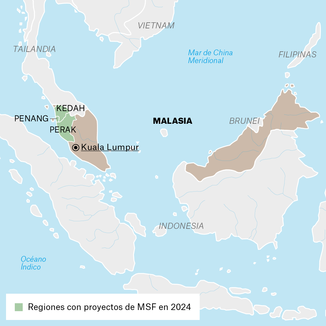 Mapa de proyectos de MSF en Malasia en 2024