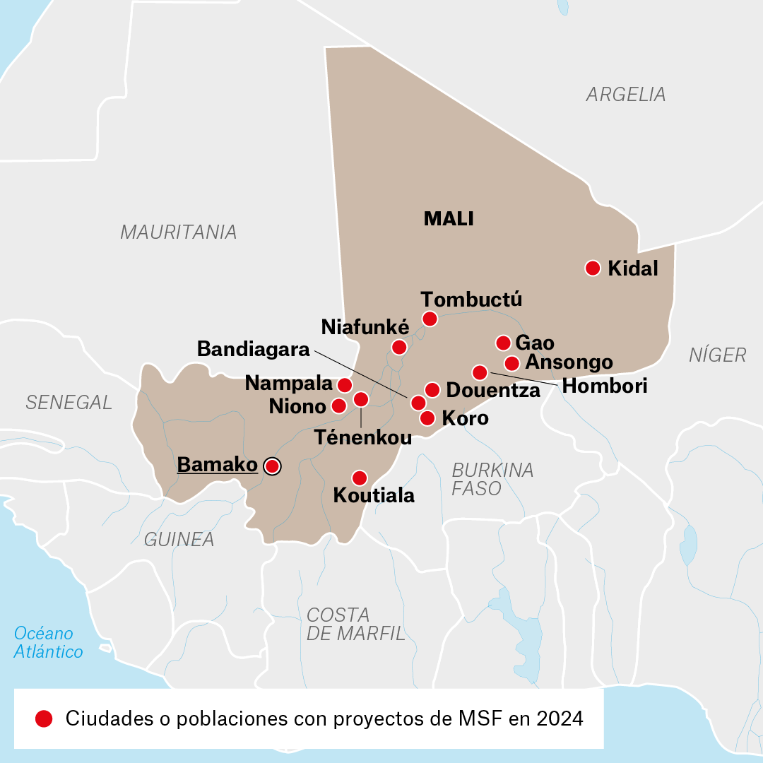 Mapa de proyectos de MSF en Mali en 2024