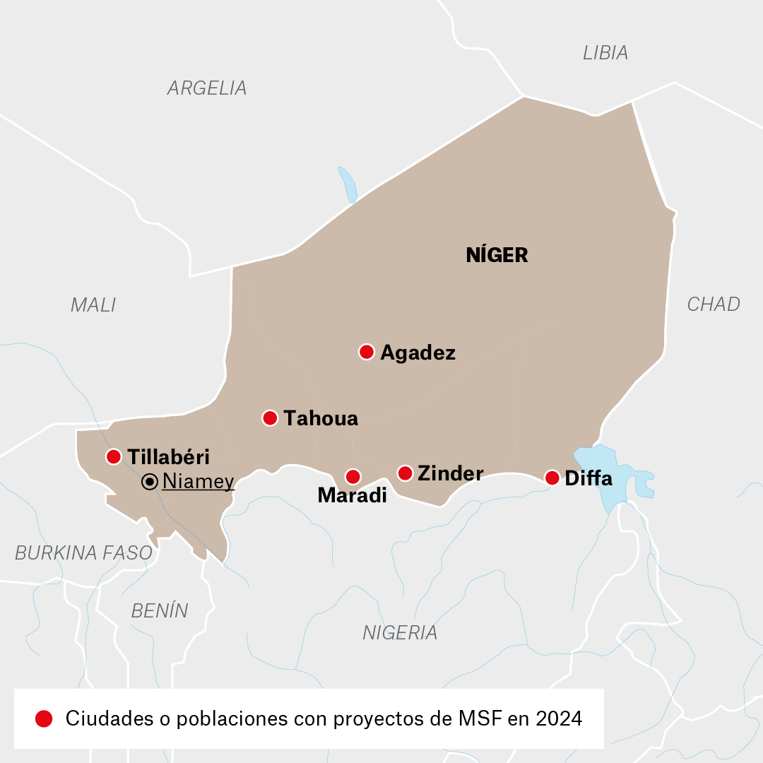 Mapa de los proyectos de MSF en Níger en 2024